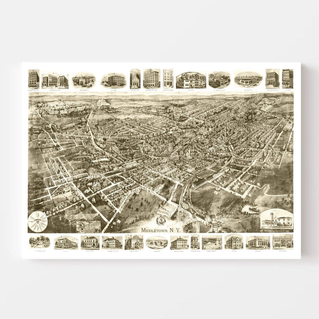 Vintage Map of Middletown, New York 1921