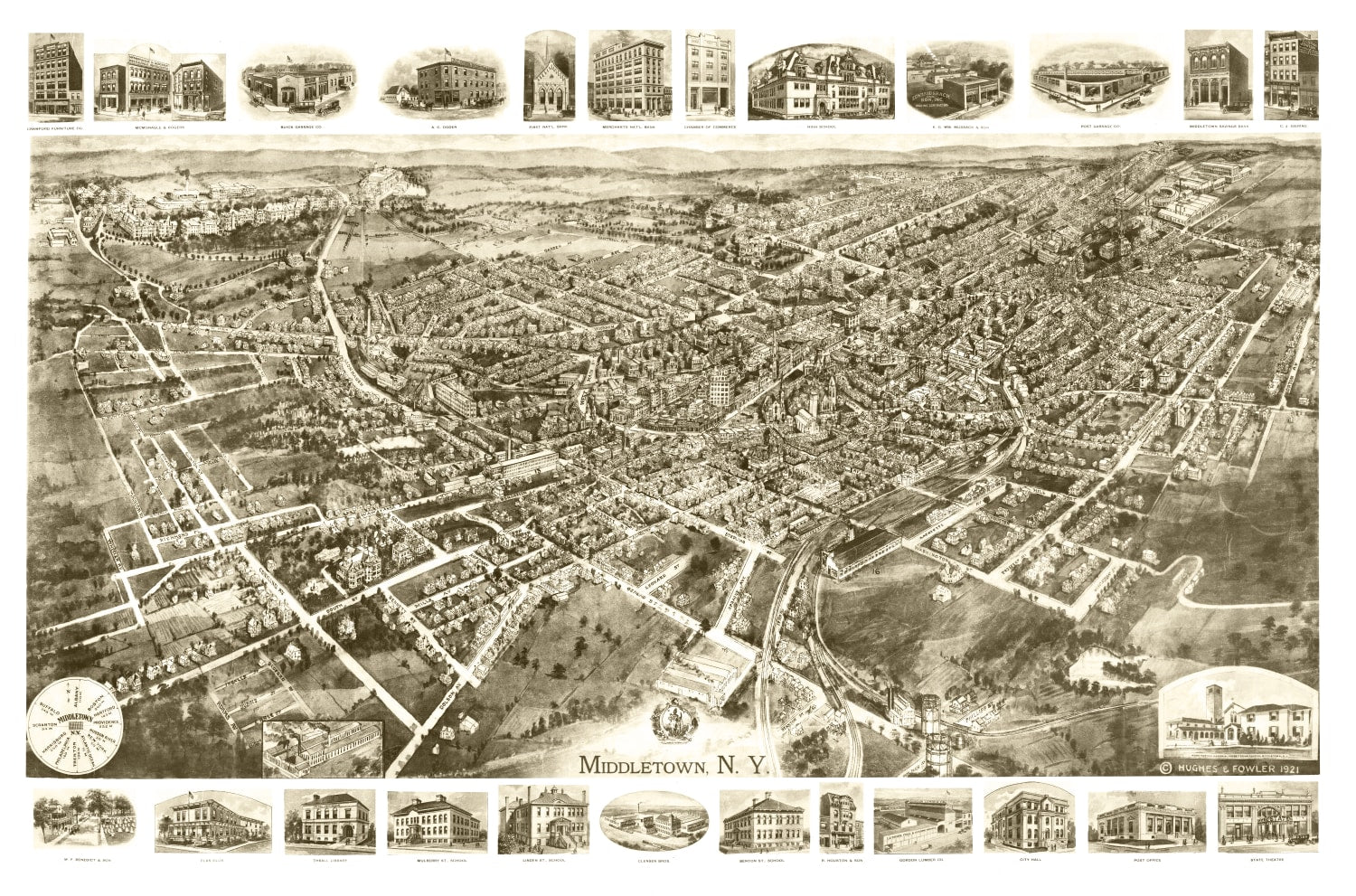 Vintage Map of Middletown, New York 1921