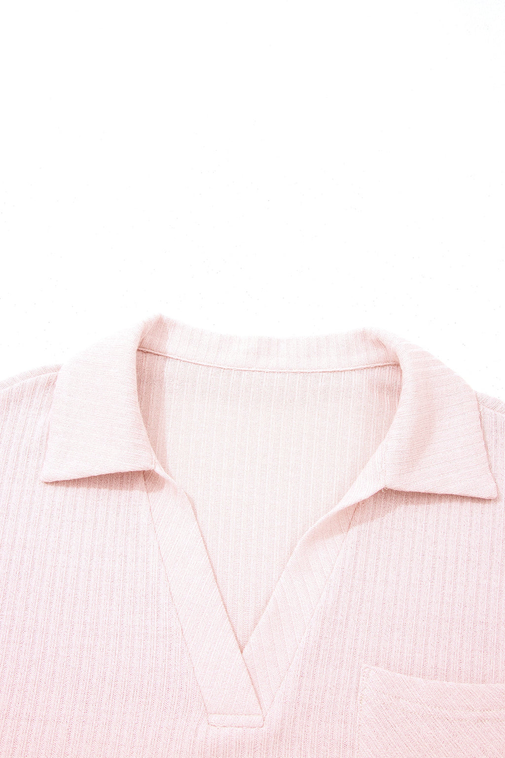 Solid Ribbed Knit Collared V-Neck Tee