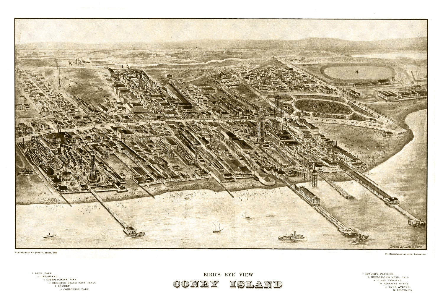 Vintage Map of Coney Island, New York 1906