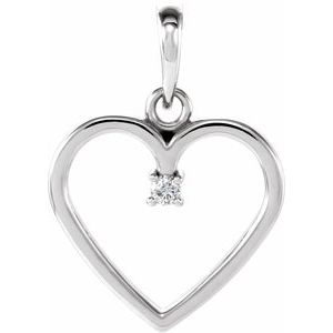 14K White Gold .025 CTW Natural Diamond Heart Pendant