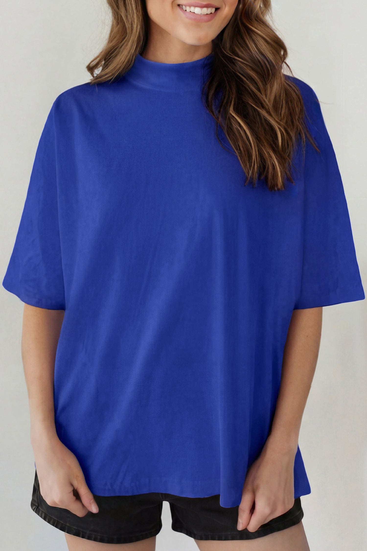 Oversized Solid Color High Neck Tee