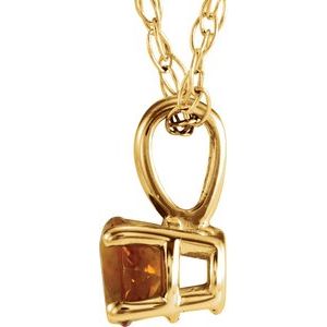 14K Yellow Gold 3 mm Natural Citrine Youth Solitaire 14" Necklace
