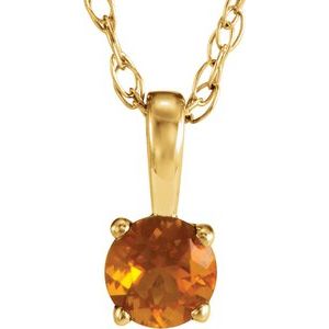 14K Yellow Gold 3 mm Natural Citrine Youth Solitaire 14" Necklace