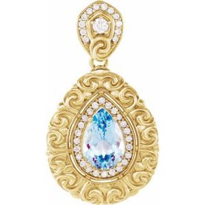 14K Yellow Gold Swiss Blue Topaz & 1/2 CTW Diamond Pendant