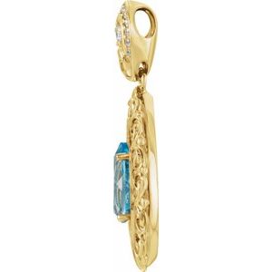 14K Yellow Gold Swiss Blue Topaz & 1/2 CTW Diamond Pendant