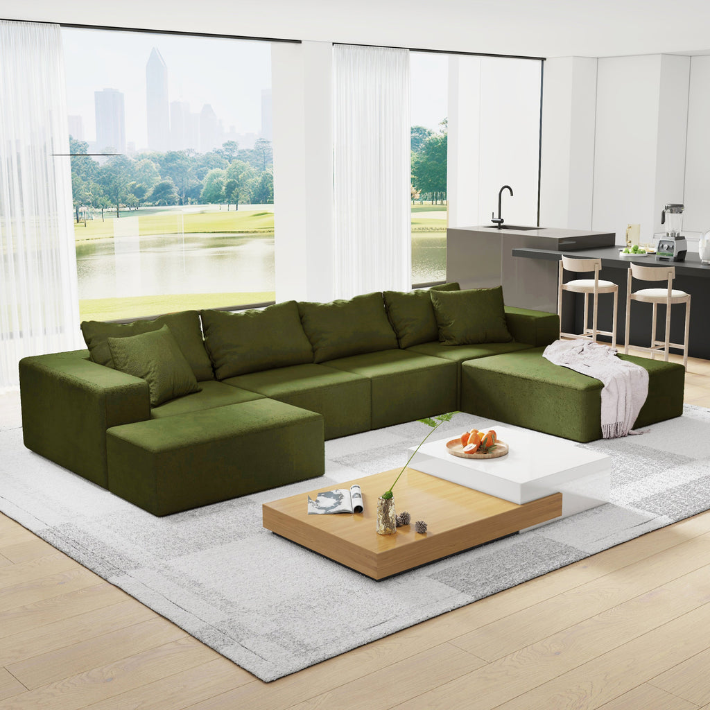 Modern Upholstered Sectional Sofa Couch Set,Modular 132' L Shaped Sectional Living Room Sofa Set With 6 Pillows,Free Combination Sofa Couch for Living Room,Bedroom