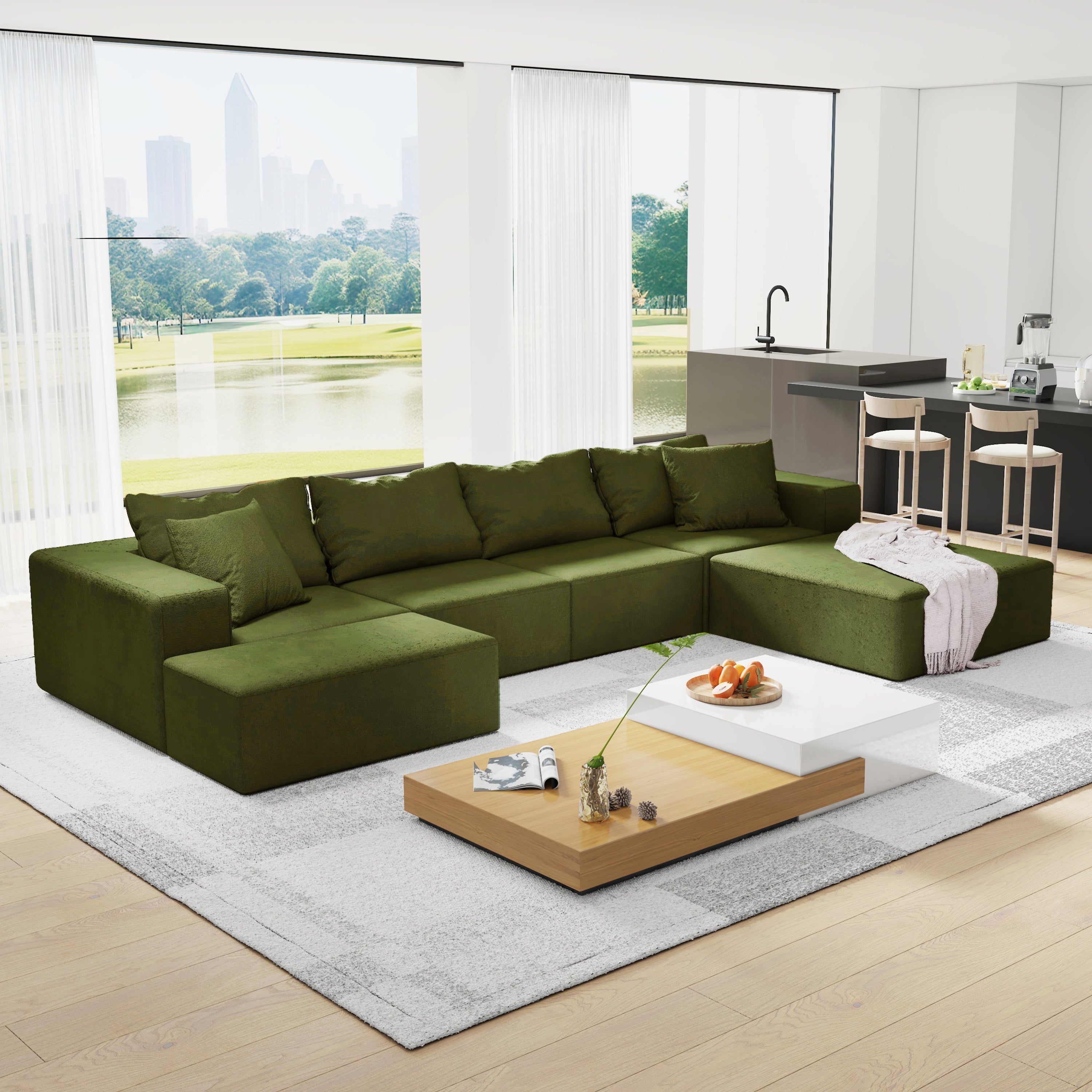 Modern Upholstered Sectional Sofa Couch Set,Modular 132' L Shaped Sectional Living Room Sofa Set With 6 Pillows,Free Combination Sofa Couch for Living Room,Bedroom