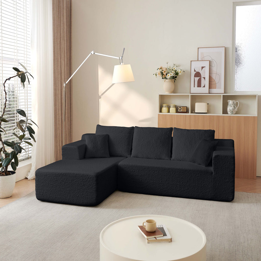 Modern Modular 104' Cloud Sectional Couch with L-Shape Chaise, Deep Seat, Black Chenille, No Assembly Required
