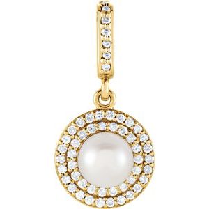 14K Yellow Gold Cultured White Freshwater Pearl & 1/8 CTW Natural Diamond Pendant