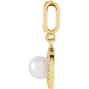 14K Yellow Gold Cultured White Freshwater Pearl & 1/8 CTW Natural Diamond Pendant