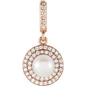 14K Rose Gold Cultured White Freshwater Pearl & 1/8 CTW Natural Diamond Pendant