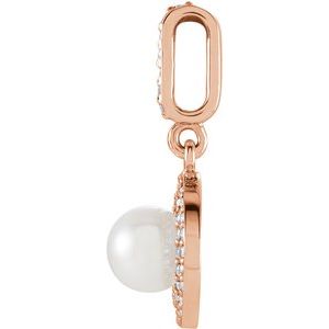 14K Rose Gold Cultured White Freshwater Pearl & 1/8 CTW Natural Diamond Pendant