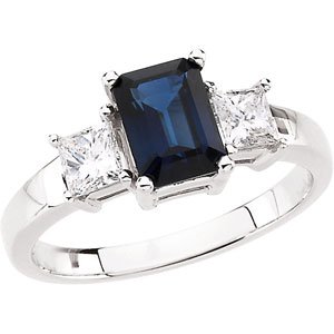 14K White Gold Natural Blue Sapphire & 1/2 CTW Natural Diamond Ring