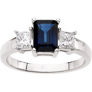 14K White Gold Natural Blue Sapphire & 1/2 CTW Natural Diamond Ring