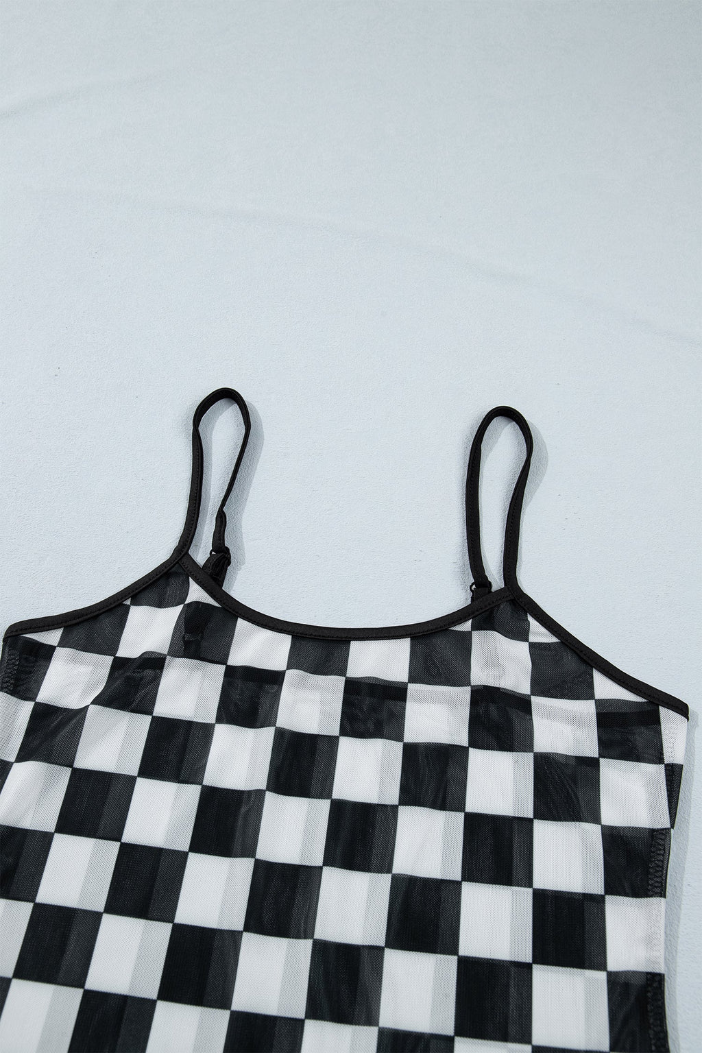 Checker Sheer Mesh Spaghetti Strap Tank Top