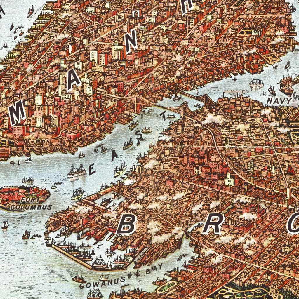 Vintage Map of New York City, New York 1907