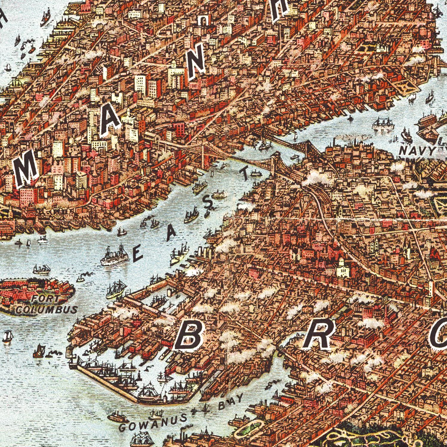 Vintage Map of New York City, New York 1907