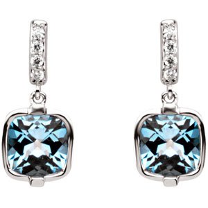 14K White Gold Natural Swiss Blue Topaz and .07 CTW Natural Diamond Earrings – image 2