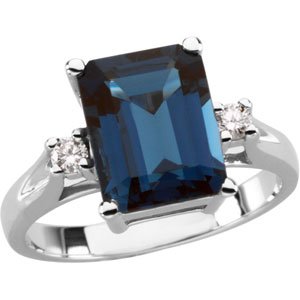 14K White Gold Natural London Blue Topaz & 1/10 CTW Natural Diamond Ring