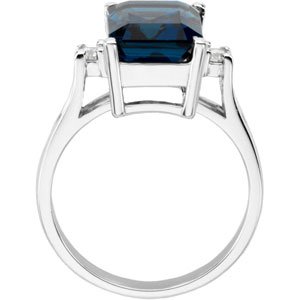 14K White Gold Natural London Blue Topaz & 1/10 CTW Natural Diamond Ring