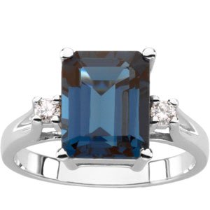 14K White Gold Natural London Blue Topaz & 1/10 CTW Natural Diamond Ring