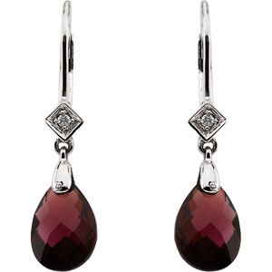 14K White Gold Briolette Natural Brazilian Garnet & .025 CTW Natural Diamond Earrings – image 2