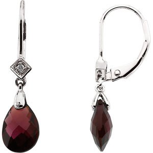 14K White Gold Briolette Natural Brazilian Garnet & .025 CTW Natural Diamond Earrings