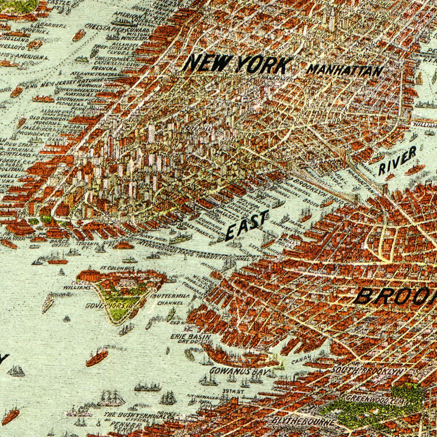 Vintage Map of New York City, New York 1912