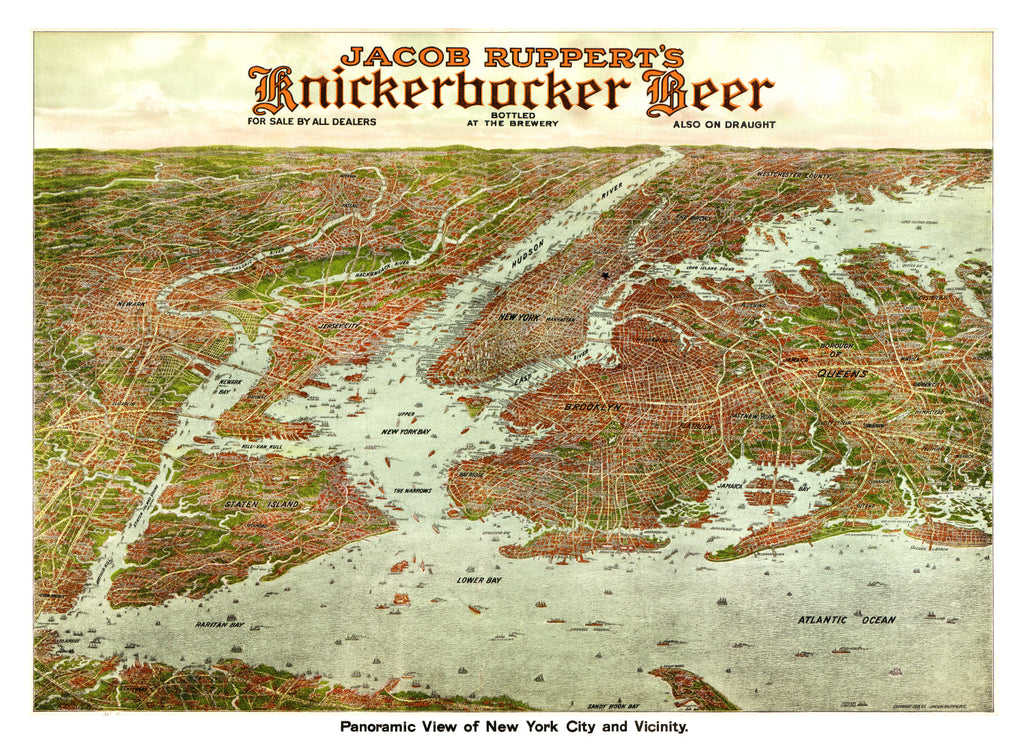 Vintage Map of New York City, New York 1912