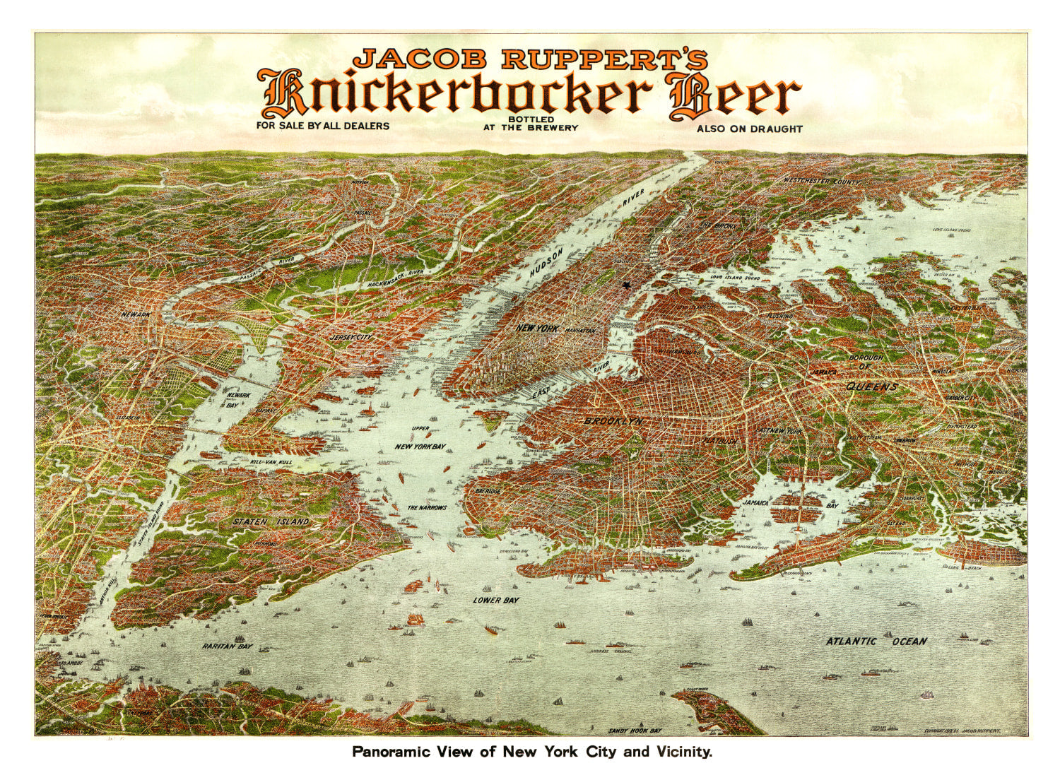 Vintage Map of New York City, New York 1912