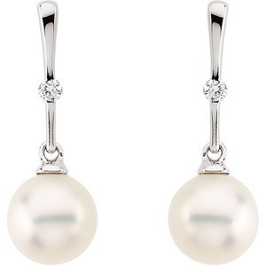14K White Cultured White Freshwater Pearl & .06 CTW Natural Diamond Earrings