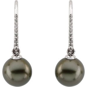14K White Gold Cultured Gray Tahitian Pearls & 1/8 CTW Natural Diamond Earrings