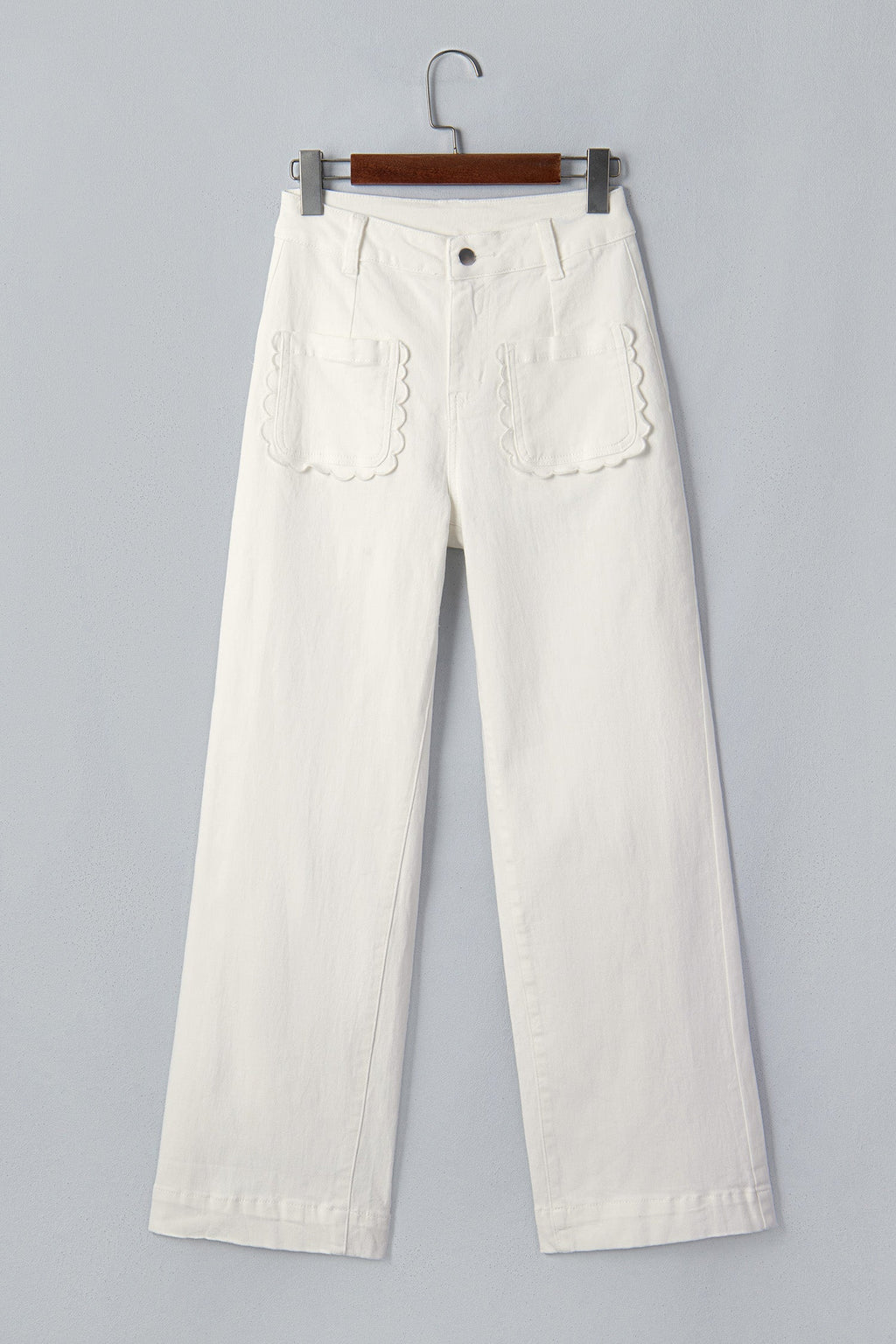 Solid Denim Scalloped Patch Pocket Shift Jeans