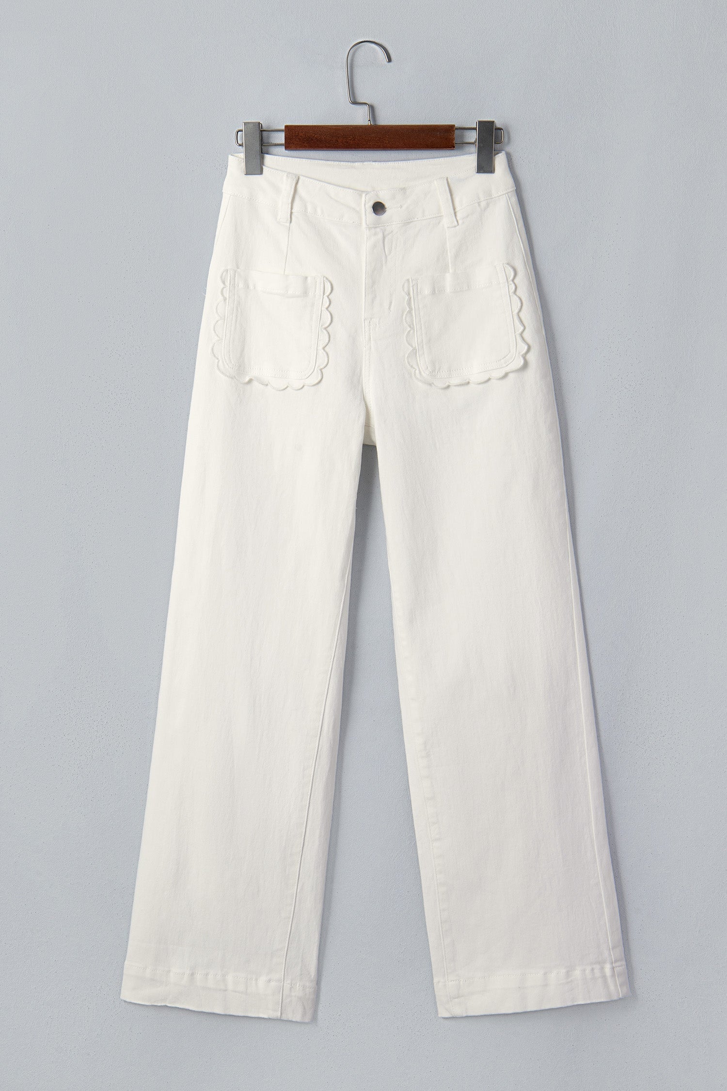 Solid Denim Scalloped Patch Pocket Shift Jeans