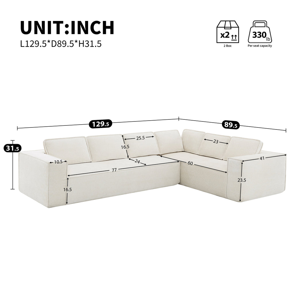 [VIDEO+New]129.5' Minimalist Style Modular Sectional Sofa,6 Seat Wrinkle-resistant Chenille Couch Set,2 PC Free Combination,Modern L-Shaped Cloud Sofa Set for Living Room,No Assembly Require,3 Colors
