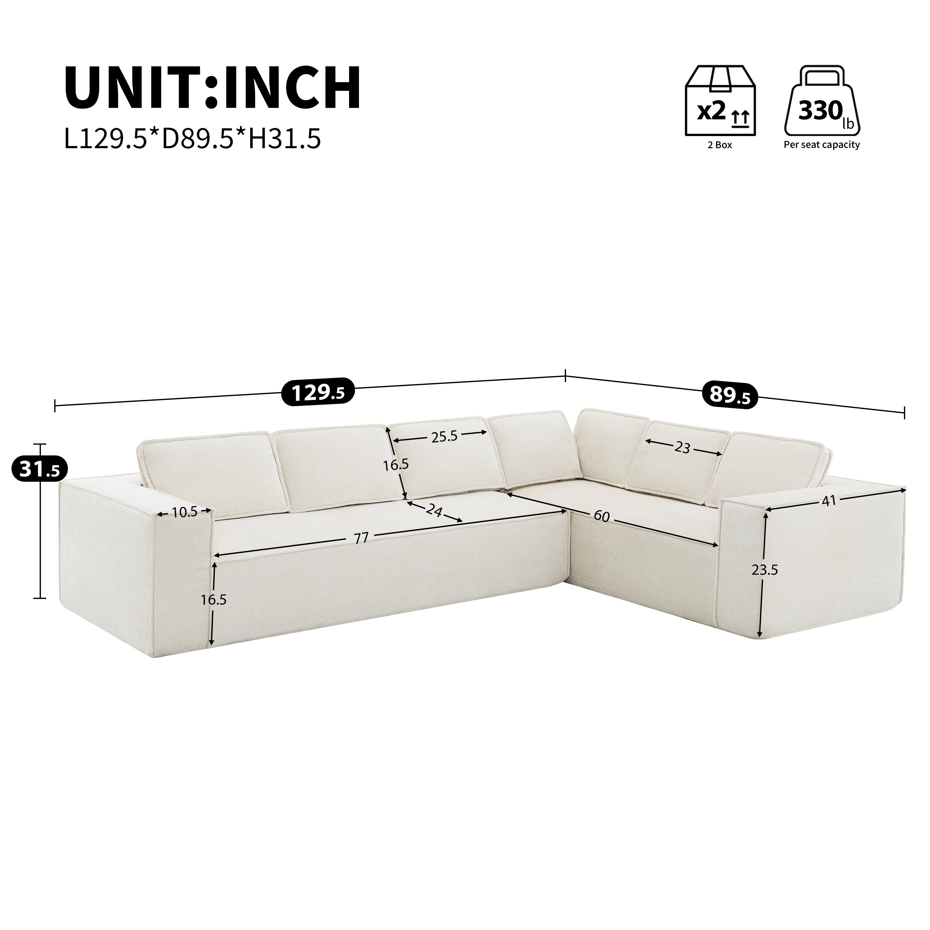 [VIDEO+New]129.5' Minimalist Style Modular Sectional Sofa,6 Seat Wrinkle-resistant Chenille Couch Set,2 PC Free Combination,Modern L-Shaped Cloud Sofa Set for Living Room,No Assembly Require,3 Colors