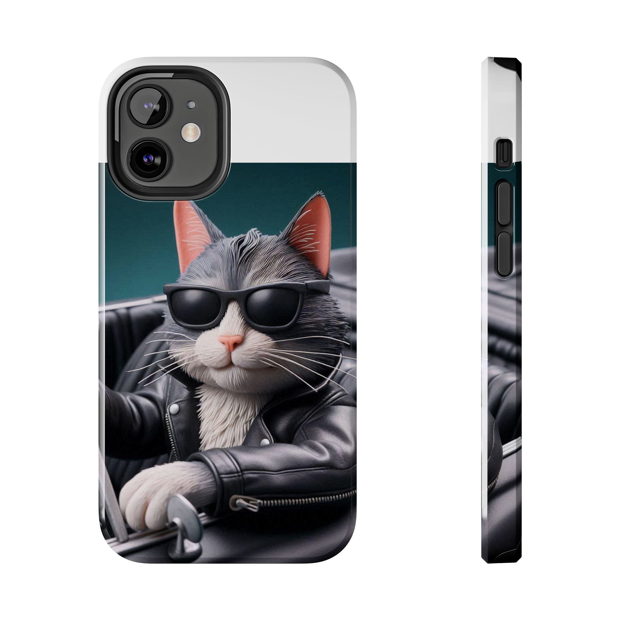 Cool Cat in Leather Jacket Driving Car Mobile Phone Case