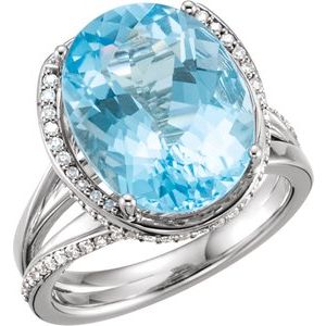 Platinum Natural Swiss Blue Topaz & 1/2 CTW Natural Diamond Spiral Ring