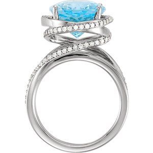 14K White Gold Natural Swiss Blue Topaz & 1/2 CTW Natural Diamond Spiral Ring