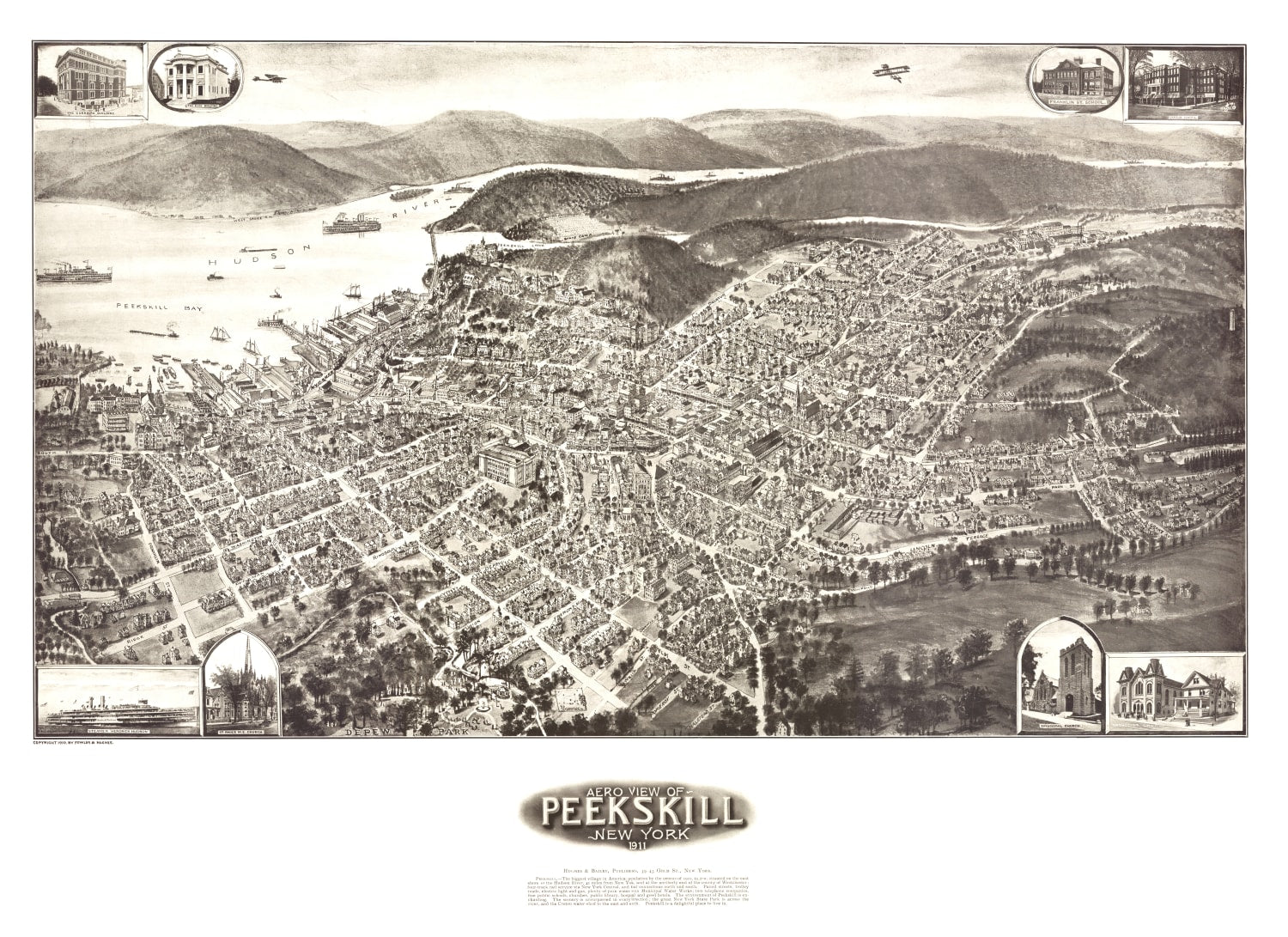 Vintage Map of Peekskill, New York 1911