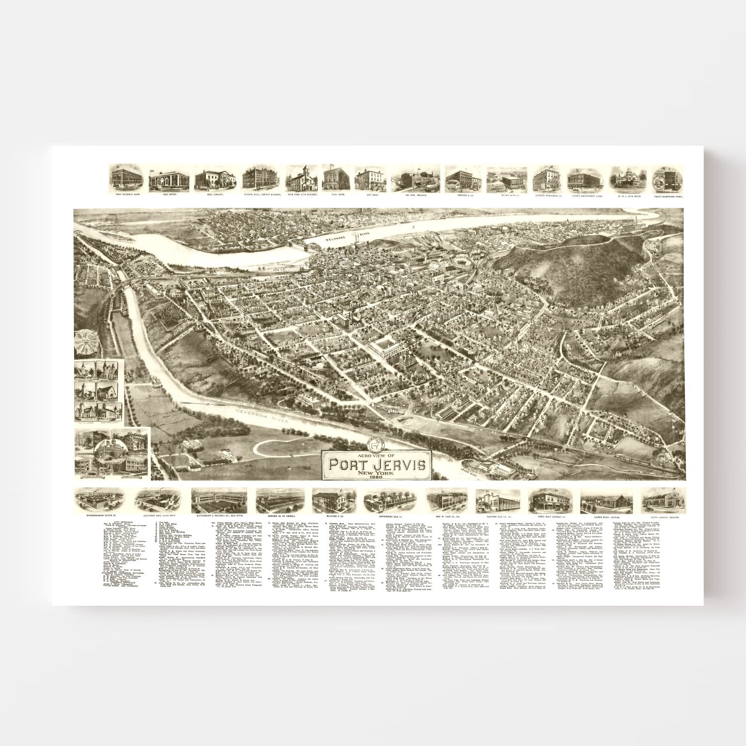Vintage Map of Port Jervis, New York 1920