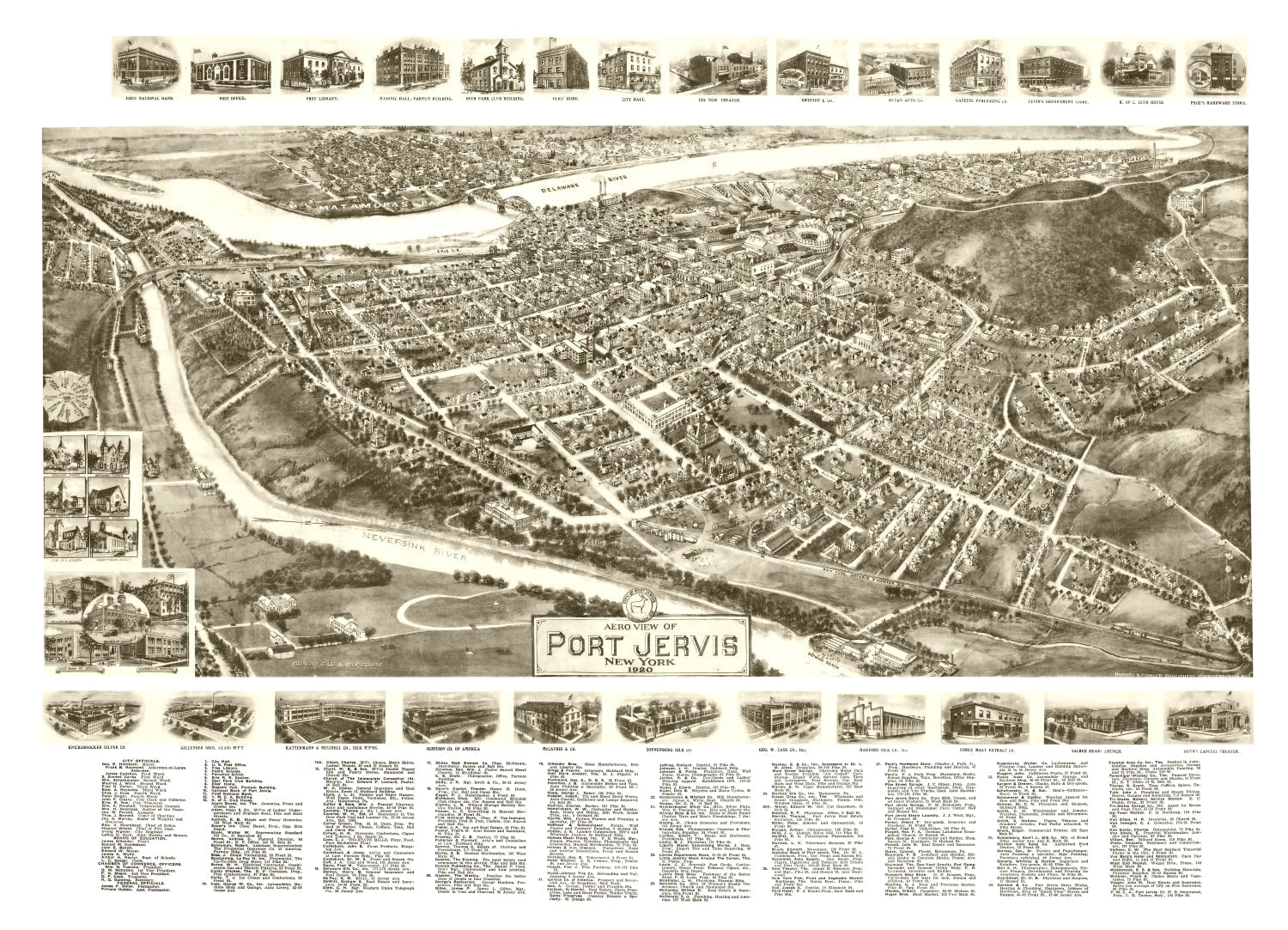 Vintage Map of Port Jervis, New York 1920