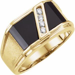 14K Yellow Gold Natural Black Onyx & 1/8 CTW Natural Diamond Bezel-Set Ring