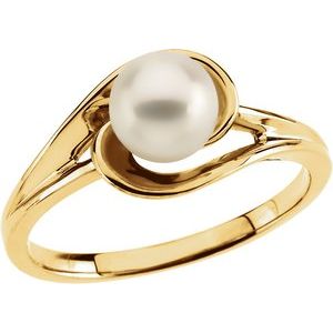 14K Yellow Gold Cultured White Akoya Pearl Ring