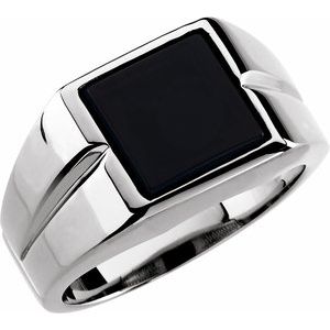 10K White Gold Natural Black Onyx Ring