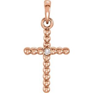 14K Rose Gold 19.1x9.5 mm .015 CTW Natural Diamond Beaded Cross Pendant