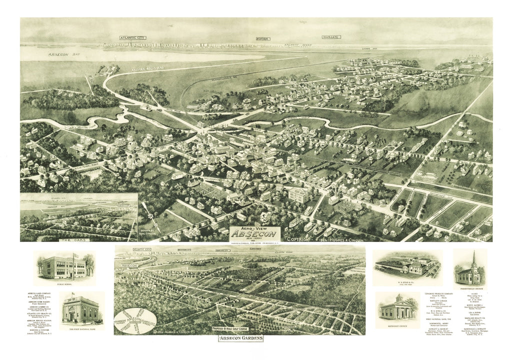 Vintage Map of Absecon, New Jersey 1924