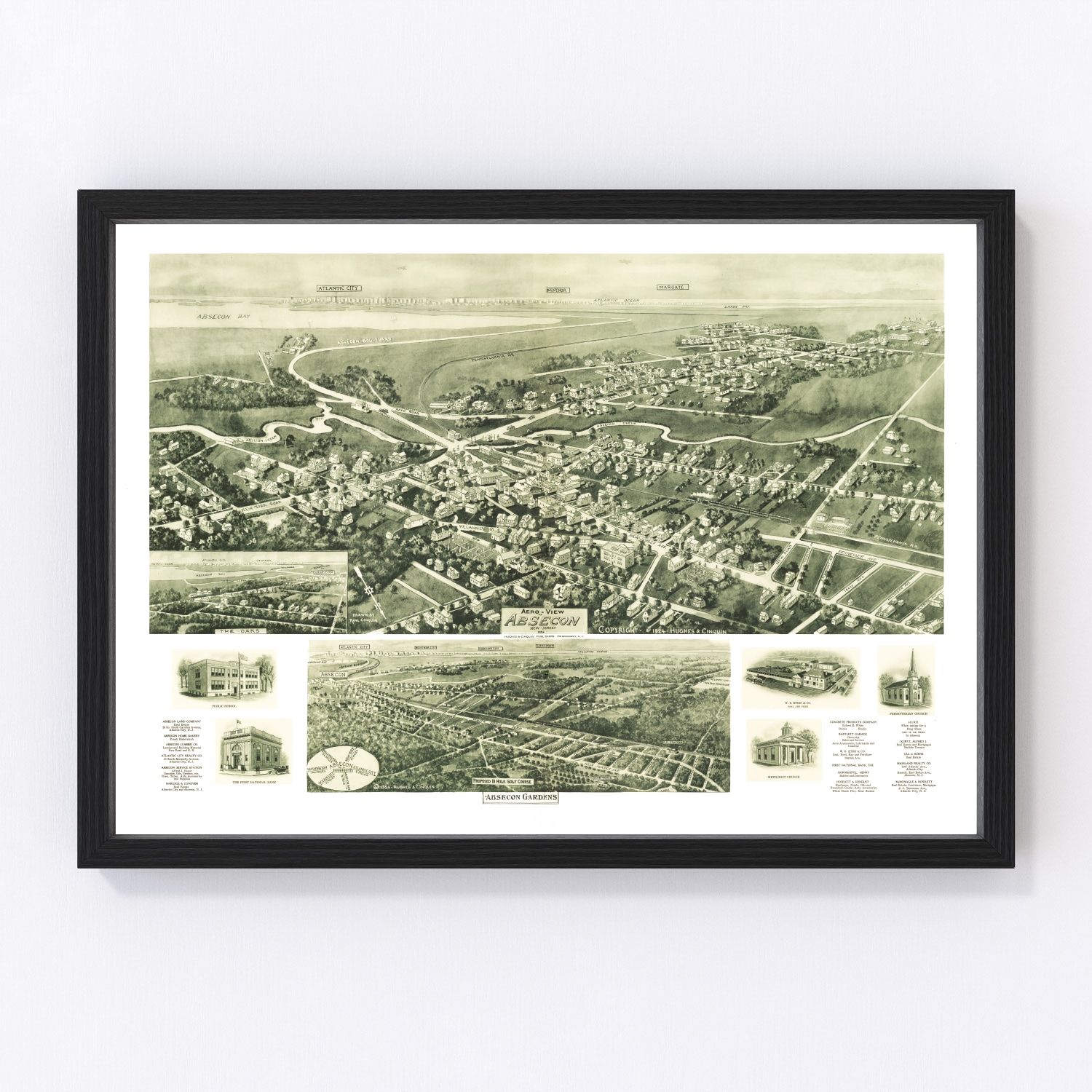 Vintage Map of Absecon, New Jersey 1924