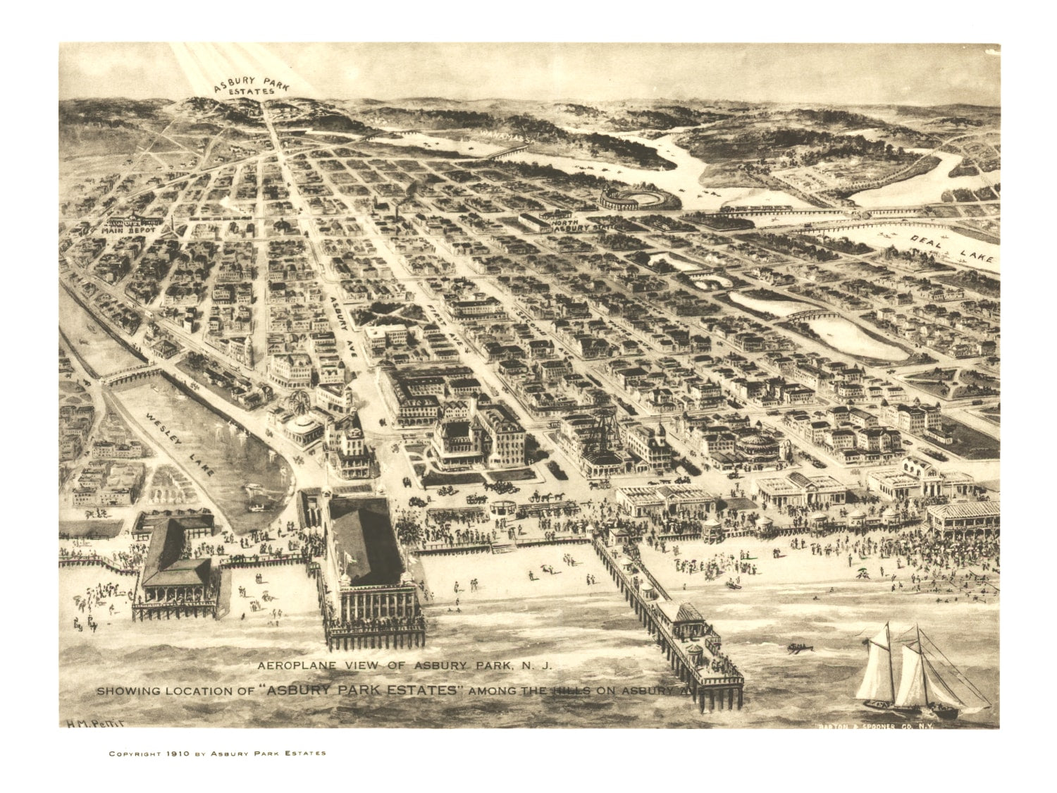 Vintage Map of Asbury Park, New Jersey 1910